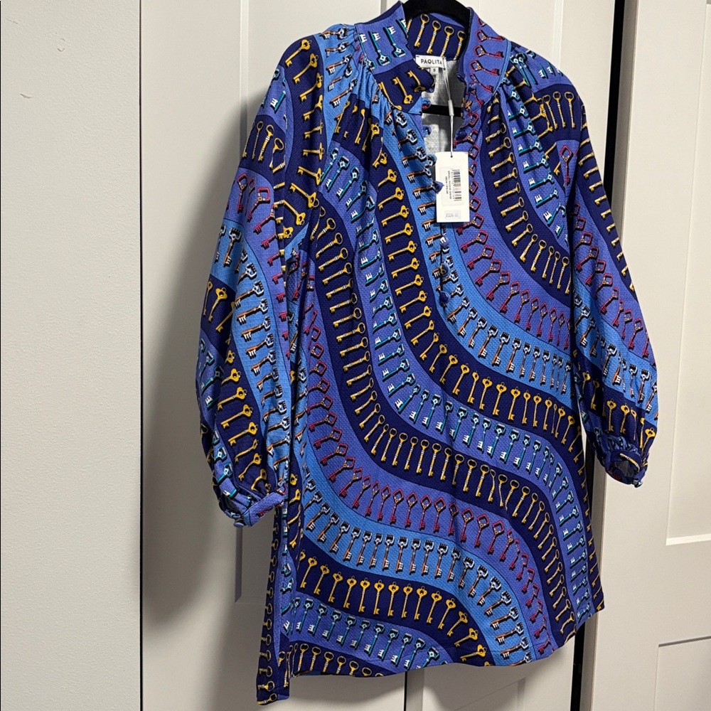 NWT [Paolita] London Arnall Phoebe Key Pattern Bright Blue Dress/Tunic Women’s S - Picture 5 of 13